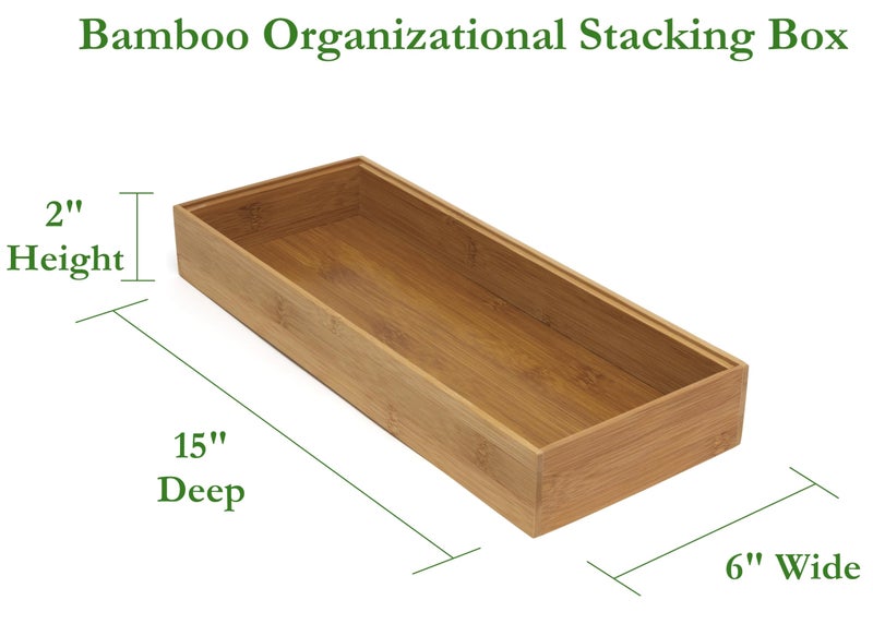 Lipper International 8186S Bamboo Wood Stacking Drawer Organizer Box, 6" x 15" - Image 2